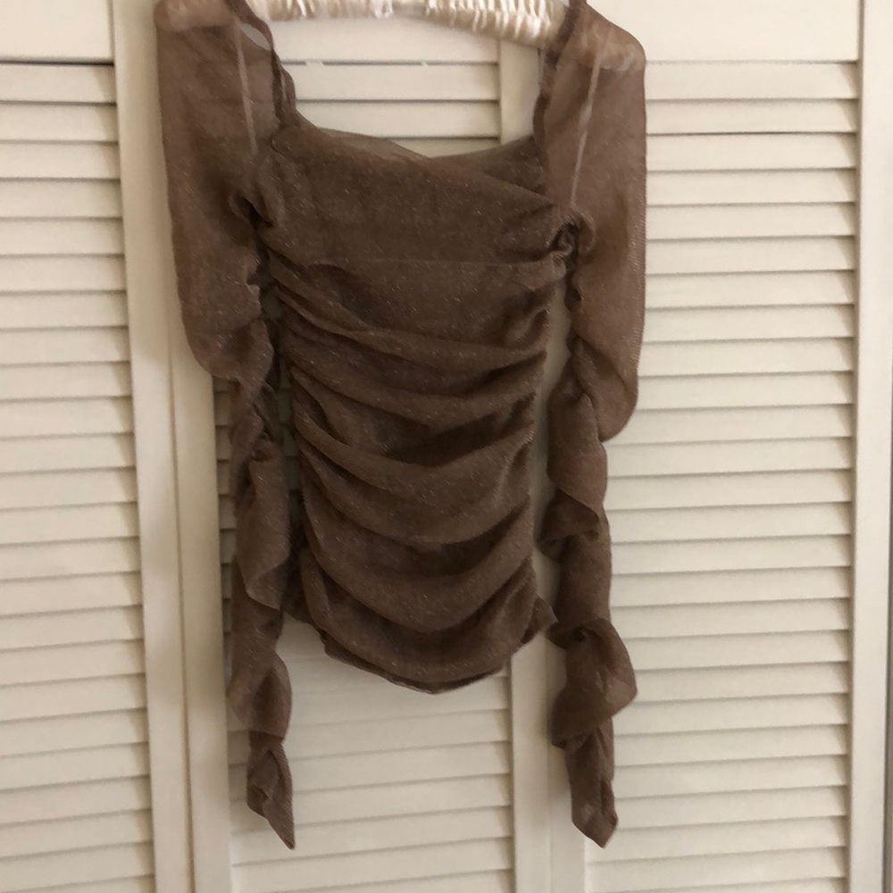 Long sleeve sheer blouse. Brown/sparkle